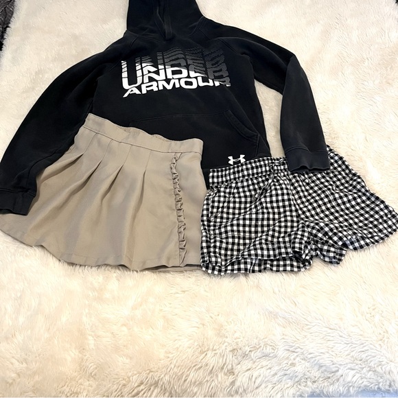 Under Armour Hoodie Linen Checkered Shorts Khaki Pleated Ruffle Uniform Skorts - Picture 1 of 10